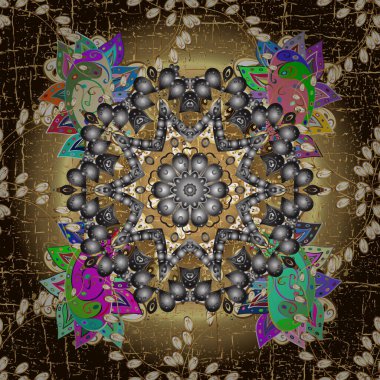 Hoş renkler üzerine geleneksel Arapça dekor. Doğu tarzında klasik tasarım öğesi. Süslü dantel iz sürücü. Duvar kâğıdı için altın süslü bir illüstrasyon. Çiçekli süslemeli, pürüzsüz bir desen..