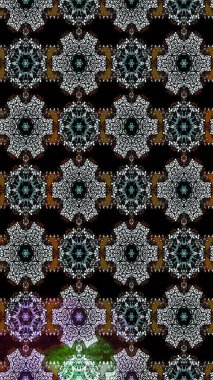 Raster Floral Illustration, Asyalı tekstil. Siyah ve kahverengi renkli etnik çiçeklerle zarif bir eskiz deseni..