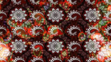 Raster illüstrasyonundaki çiçek desenli çizim. Kahverengi ve siyah renkte çiçekler.