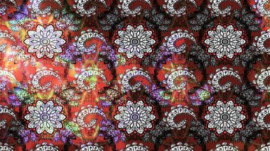 Eski usul. Raster illüstrasyonu. Kumaş, tekstil, duvar kağıdı baskısı için. Renkli desenli eskiz deseni, gri ve kahverengi çiçekler ve dekoratif elementler. Taslak arkaplan.