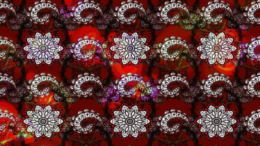 Asya tekstil tarzında. Raster illüstrasyonu. Düz Çiçek Elementleri Tasarımı. Renkli Bahar Teması eskiz kalıbı. Güzel kumaş deseni. Çiçek desenini çiz.