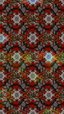 Raster illüstrasyonundaki çiçek desenli çizim. Kahverengi ve gri renkte çiçekler.