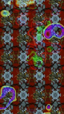 Ağaç dallı bahar çiçekleri ile desen, kırmızı ve kahverengi renkler ile çiçek silueti. Raster deseni.