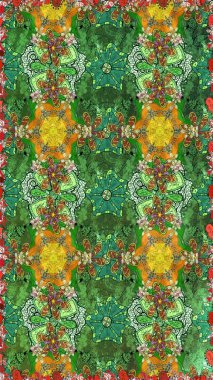 Renkli Bahar Temalı Kusursuz Arkaplan. Yeşil ve kahverengi renkli çiçekler. Sevimli çiçek raster deseni. Düz Çiçek Elementleri Tasarımı.