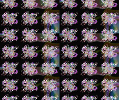 Kusursuz bir arka plan modeli. Siyah ve nötr renklerde yaprakları olan yabani çiçekler. Raster illüstrasyonu. Suluboya, elle çizilmiş.