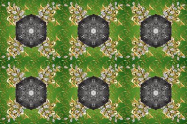 Tarafsız, yeşil ve gri renklerde altın çiçekli altın desenler. Raster geometrik arka plan. Altın rengi, kusursuz çizim. Senin tasarımın için, duvar kağıdı..