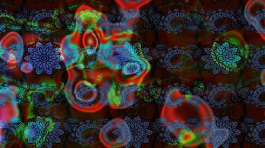 Küçük çiçekteki sevimli çiçek deseni. Raster illüstrasyonu. Kahverengi ve mavi renkte çiçekler.