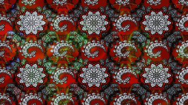 1950-1960 motifleri. El çizimi çiçek unsurları olan soyut çizim raster deseni. Retro tekstil tasarım koleksiyonu. Çiçekli ipek eşarp. Gri ve kırmızı üzerine gri ve kırmızı.