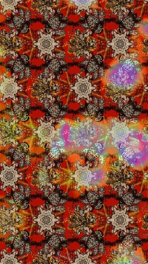 Colour Spring Theme sketch pattern Background. Raster illustration. Flat Flower Elements Design. Elegant Flowers Bouquet Watercolor on a brown and beige colors.