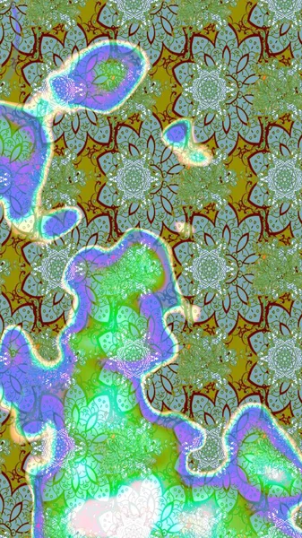 Raster illüstrasyonu. Şirin çiçekli eskiz deseni ve yeşil ve mavi renkli yapraklar, suluboya çiçek deseni, duvar kağıdı, kart veya kumaş için fayanslı.