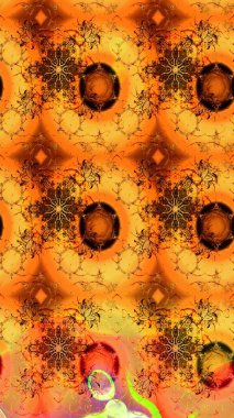 Raster illüstrasyonu. Turuncu renkli çiçekler. El çizimi çiçekli soyut çizim deseni.