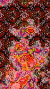 Tropik çiçek desenleri. Raster illüstrasyonu. Pembe ve kahverengi renkte çiçekler.