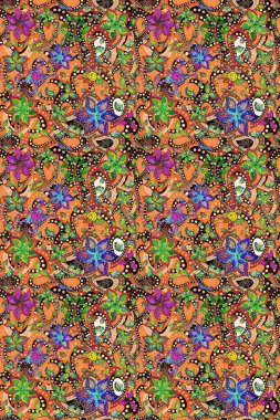 Yumuşak, yaz çiçekli arka plan. Çiçekli karalama şeklinde Raster çiçek deseni. Hoş renklerde çiçekler.