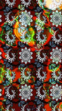 Sevimli çiçek raster deseni. Düz Çiçek Elementleri Tasarımı. Siyah ve kırmızı renkte çiçekler. Renk Bahar Teması eskiz şablonu.