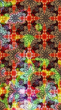 Kumaş desenli papatya çiçeği detayı. Kırmızı ve siyah renkte çiçekler.