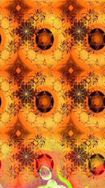 Raster illüstrasyonu. Turuncu renkli çiçekler. El çizimi çiçekli soyut çizim deseni.