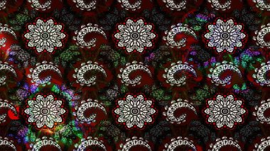 Siyah ve gri arka planda. Tekstil, kumaş, ambalaj, hatıra defteri için hoş bir çiçek arkaplanı. Çocuksu tasarım. Elle çizilmiş karalama çiçekleri ile Raster çizim deseni.