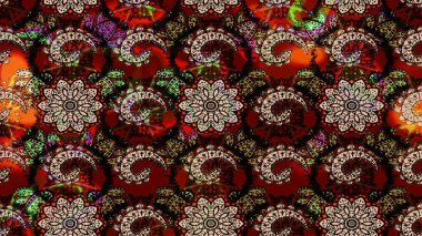 Raster illüstrasyonu. Siyah ve kırmızı renkte çiçekler. Çiçek süslemeli çizim deseni.