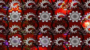 Soyut etnik raster çizim kalıbı. Arkaplan dokusu, duvar kağıdı, kırmızı ve kahverengi renkli çiçek teması. Kabile sanatı boho baskısı, klasik çiçek arkaplanı.