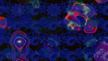 Çiçekli el çizimi çizimi deseni. Modern gelişim mavi ve siyah raster arka plan duvar kâğıdı resimleme klasik çizgili iz sürme desenli çiçekler, çiçekli süsler.