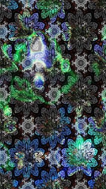 Güzel, parlak, pürüzsüz kumaş, tuval. Raster illüstrasyonu. Kıvırcık, parlak örgü. Desen, çizim, çiçek sınırı. Eski moda arka plan. Çiçeklerin çelengi.