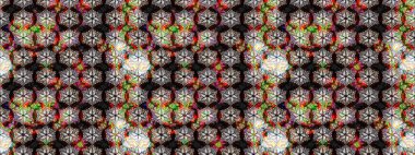 Raster illüstrasyonu. Siyah ve nötr renklerde. Çiçek buketleriyle klasik tarzda eskiz deseni.