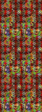 Raster illüstrasyonu. Raster illüstrasyonu. Kırmızı ve kahverengi renkte çiçekler. Asya tekstil tarzında. Çiçek desenini çiz.