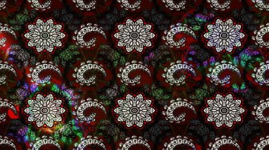 Siyah ve gri arka planda. Tekstil, kumaş, ambalaj, hatıra defteri için hoş bir çiçek arkaplanı. Çocuksu tasarım. Elle çizilmiş karalama çiçekleri ile Raster çizim deseni.