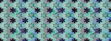 Çiçek desenli çizim. Raster illüstrasyonu. Mavi ve gri renkte çiçekler. Asya tekstil tarzında. Raster illüstrasyonu.