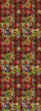 Raster illüstrasyonu. Raster illüstrasyonu. Kırmızı ve kahverengi renkte çiçekler. Asya tekstil tarzında. Çiçek desenini çiz.