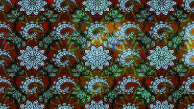 Raster illüstrasyonu. Eski usul. Kumaş, tekstil, duvar kağıdı baskısı için. Miles Fleur, süslü püslü bir süs. Eskiz geçmişi. Tomurcukları papatya çiçekleri olan sevimli bir çiçek deseni..