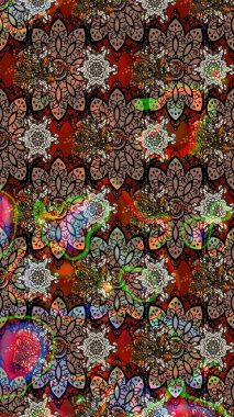 Kahverengi ve siyah renkli çiçekler. El çizimi çiçekli soyut çizim kalıbı. Raster illüstrasyonu.