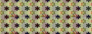 Düz Çiçek Elementleri Tasarımı. Raster illüstrasyonunda kusursuz çiçek deseni. Renkli Bahar Temalı Kusursuz Arkaplan. Tarafsız ve gri renkte çiçekler.