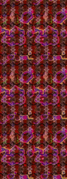 Renkli süs kenarı. Raster illüstrasyonu. Hint süsü. Çizim kalıbı. Çiçek duvar kağıdı. Kahverengi ve kırmızı renklerde.