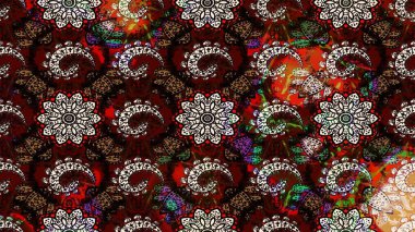 Yatak çarşafları, ceket, paket tasarımı, kumaş ve moda kavramları için tekstil baskısı. Çiçekleri, deniz kabukları, mandalaları ve suluboya efektleriyle donanma geçmişi. Çizim kalıbı etnik tasarım.