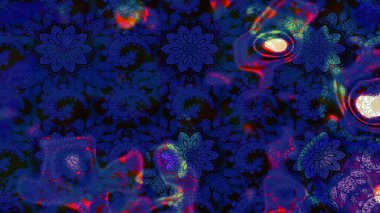 Çiçek desenli raster, mavi ve siyah çizgi grafik desenli soyut raster arkaplan. Modern stil dokusu.