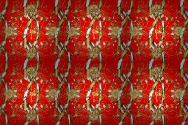 Soyut duvar kâğıdı, ambalaj dekorasyonu. Kış sembolü, Mutlu Noeller, Mutlu yıllar 2019. Altın kar taneleri basit, pürüzsüz desen. Kırmızı ve kahverengi renklerde Raster altın deseni.