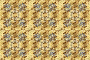 Şık bir grafik desen. Çiçek deseni. Duvar kâğıdı barok, İspanyol kumaşı. Kusursuz raster arka plan. Bej, sarı ve kahverengi renklerde altın elementler.