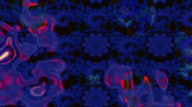 Raster illüstrasyonu. Mavi ve siyah renkte çiçekler. Çizim çiçek deseni duvar kağıdı için kullanılabilir.