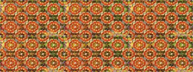 Sketch Floral Pattern in Raster illustration. Beautiful fabric pattern. On brown and orange colors. Raster illustration.