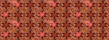 Çok renkli ve kahverengi zarif küçük çiçekler ve kırmızı ve kahverengi renkli komik böcekler, raster desen, illüstrasyon.