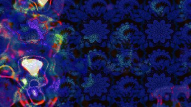 Güzel kumaş deseni. Raster Illustrasyon 'daki Çiçek Deseni' nin son moda çizimi. Düz Çiçek Elementleri Tasarımı. Renkli Yaz Teması çizim şablonu.