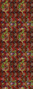 Çok kahverengi ve kırmızı zarif küçük çiçekler ve kahverengi ve kırmızı renkli komik böcekler, raster desen, illüstrasyon.