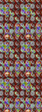 Üzerinde gri ve kırmızı renkler olan parlak çiçekli halı deseni..