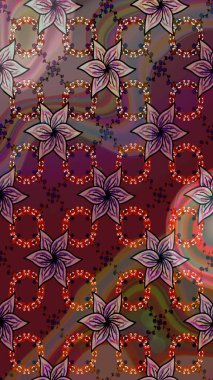 Düz Çiçek Elementleri Tasarımı. Renkli Yaz Temalı Kusursuz Arkaplan. Kahverengi ve mor renkli çiçekler. Raster illüstrasyonunda kusursuz çiçek deseni.