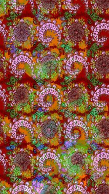 Düz Çiçek Elementleri Tasarımı. Sevimli çiçek raster deseni. Kırmızı ve kahverengi renkte çiçekler. Renkli Yaz Teması çizim şablonu.