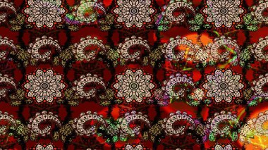 Siyah ve kırmızı renkte çiçekler. Raster illüstrasyonunda çiçek deseni çizimi.