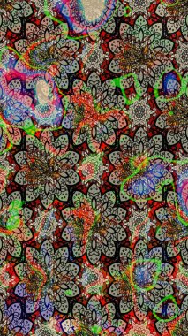 Tarafsız ve gri renklerde geleneksel halk çiçekleri. Tekstil tasarımı için. Üzerinde gelincikler ve vadi zambakları olan renkli çiçek desenli nakış..