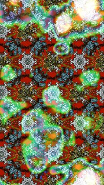 El çizimi çiçek çizimi deseni (fayans). Şirin çiçekli, desenli, yeşil ve kahverengi renkli renkli bir eskiz deseni. Tekstil için suluboya çizim deseni.