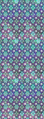 Küçük çiçekteki sevimli çiçek deseni. Varyete ve mavi raster çizimi. Birçok mor ve mavi soyut çiçekli tropikal çizim deseni.